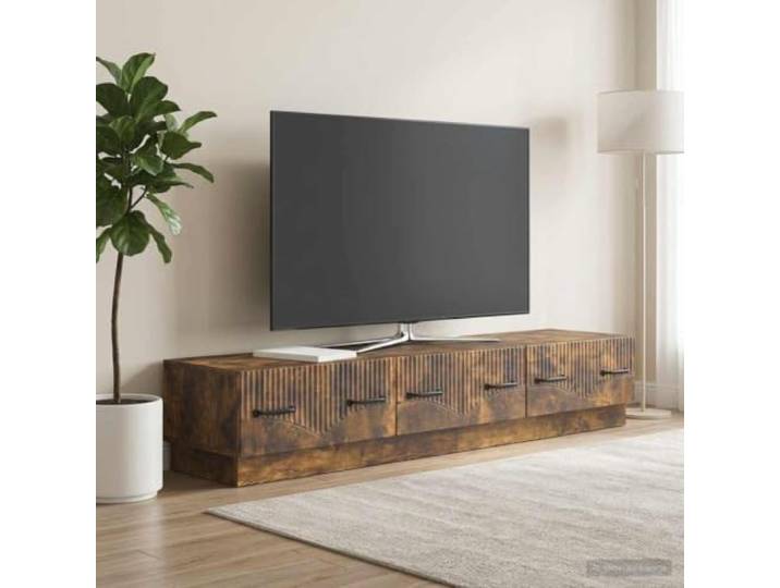 GKMBCVDFR TV-Schrank Geräucherte Eiche 147 x 34,5 x 27 cm Holzwerkstoff Offene Regale, Kabelmanagement, robuste Konstruktion, viel Stauraum, modernes Design