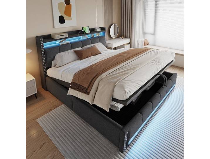 Lit rembourré LED 180x200 cm USB et rangement