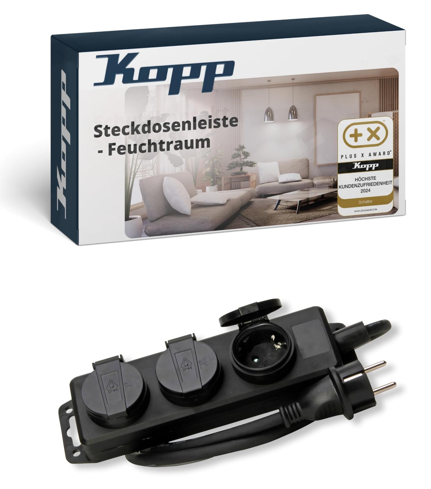 Kopp 223003044 Wandcontactdoos, 3-voudig, zonder schakelaar, zwart, met aardingscontact