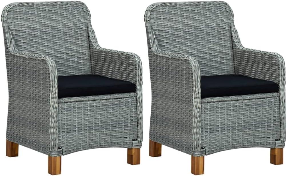 Gartenstühle mit Kissen 2 STK. Poly Rattan Hellgrau,Möbel,Gartenmöbel,Gartensitzmöbel,Gartenstühle,24.6KG,313317