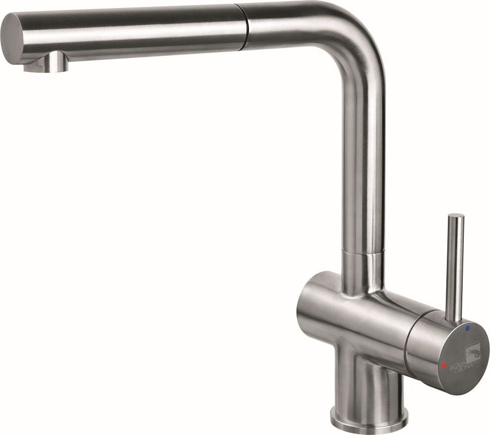 AquaCucina 45001-E Armatur LAGO S in EDELSTAHL mit ausziehbarem Auslauf / Küchenarmatur / Einhebelmischer