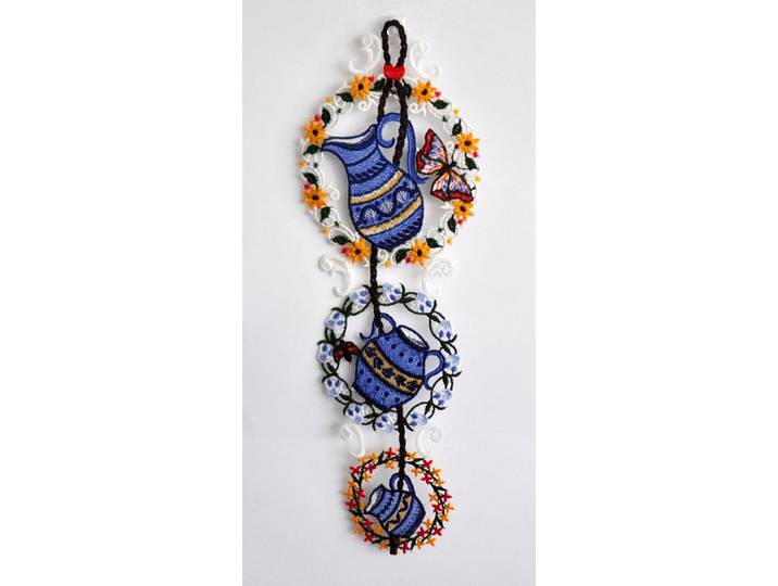 Fensterbild STICKEREIEN PLAUEN Krüge , bunt, B:16cm H:46cm, Polyester, Fensterbilder, Fensterbild