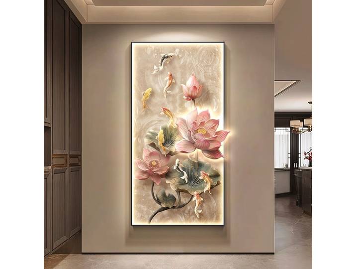 Dynastie Song esthétique nouveau Style chinois décoration d'entrée peinture Lotus Koi carpe peinture couloir tenture murale peinture LED