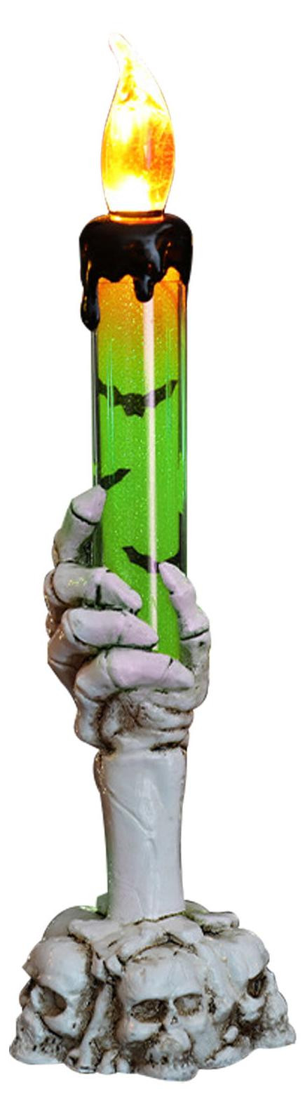 Gistuch Halloween schedel kaarsenhouder met vlamloze lamp in het groen