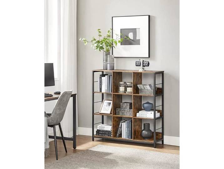 Bibliothèque Style Industriel - VASAGLE - Meuble de Rangement 3 Niveaux - Marron Rustique - 100 x 30 x 103.1 cm
