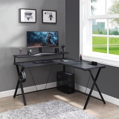 Office Star Products OSP Checkpoint Battlestation L shaped Gaming Desk with RGB LED Lights and Storage and Built-in Power