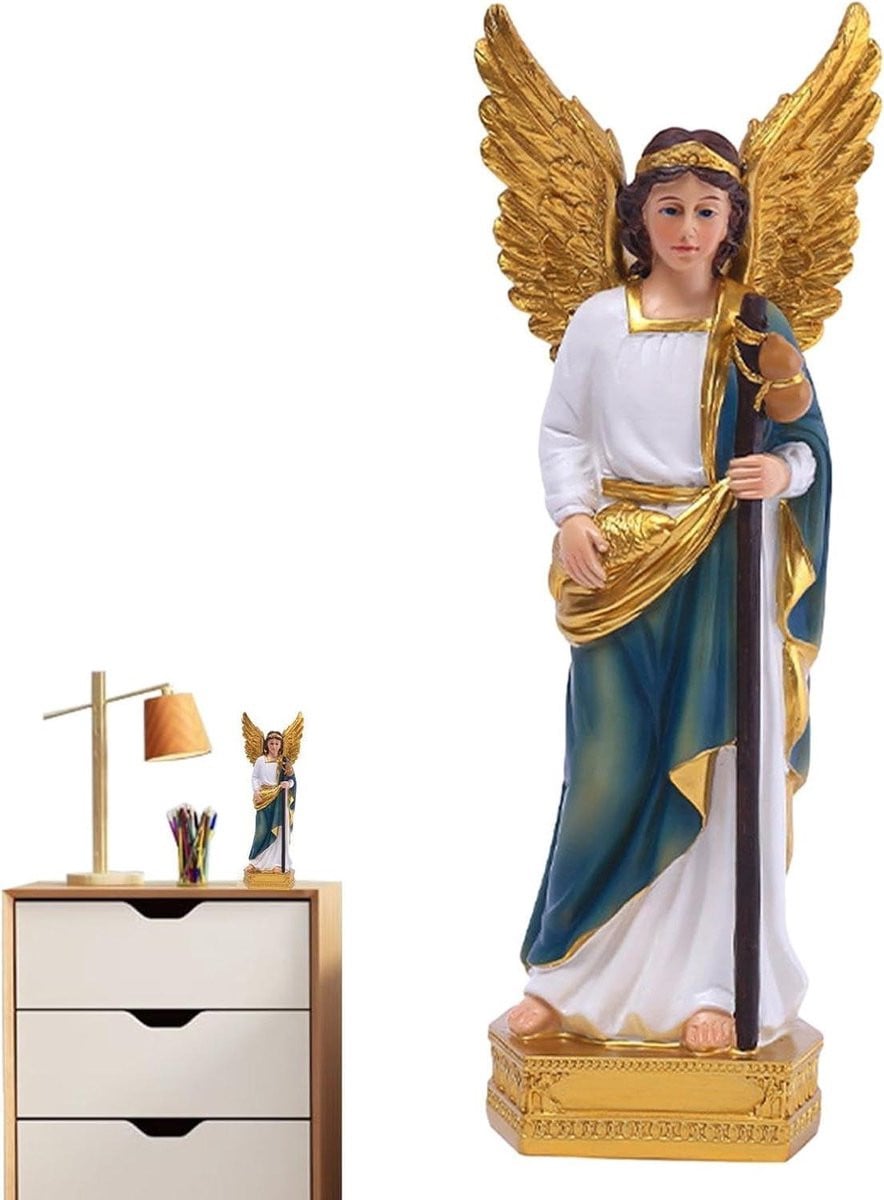 San Raphael Engel Beeld - Handgeschilderd Religieus Ornament - 286 cm Lengte