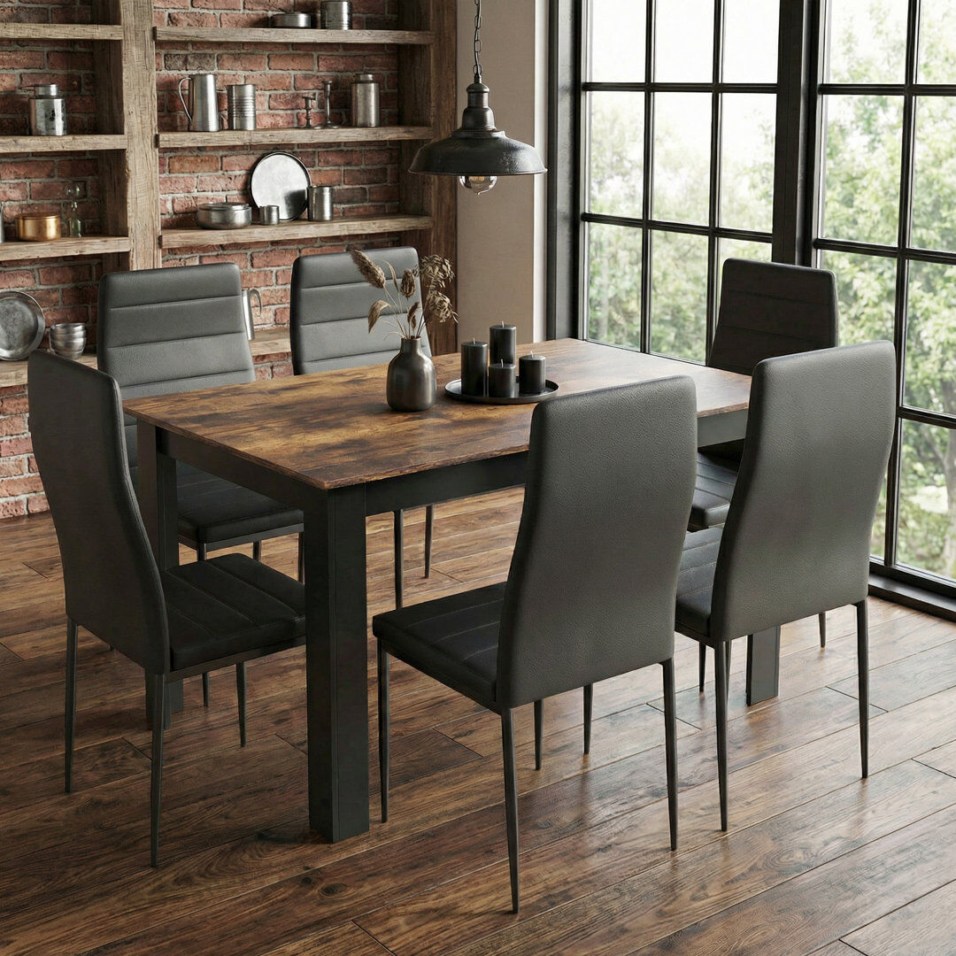 Brayden Studio 6 - Person Dining Set Rustic Brown/Black
