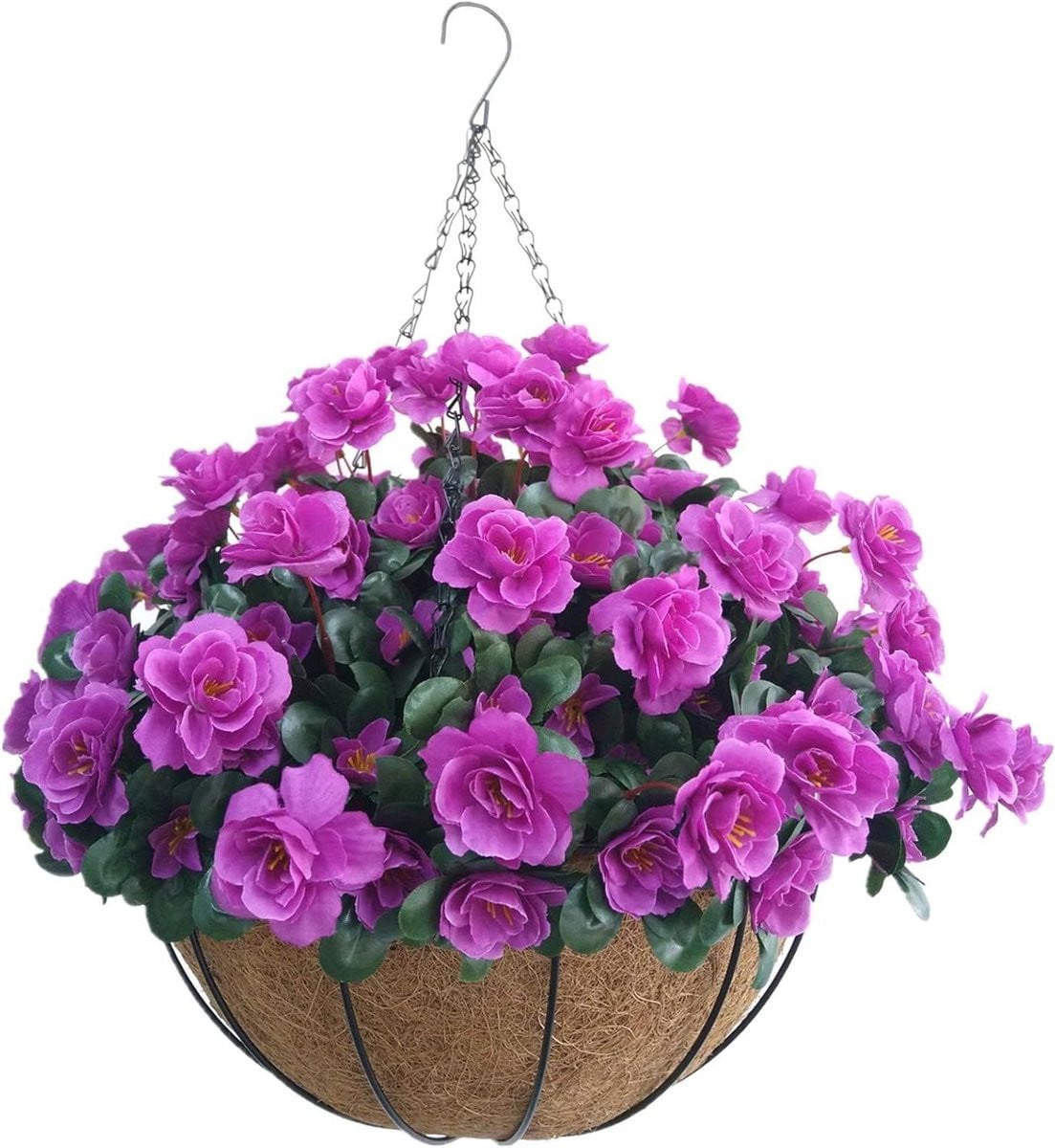 Paarse zijden Azalea kunstbloemen kettingmand voor binnen en buiten, diameter 30 cm