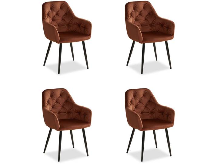 Homestyle4u Eetkamerstoelen - Set van 4 - met armleuningen - Bruin - Fluweel