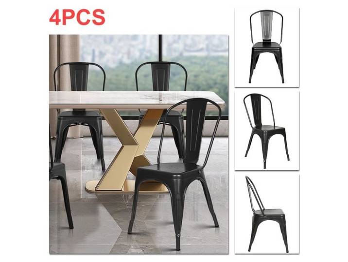 Lot de 4 chaises en métal noir mat style industriel XUANYU