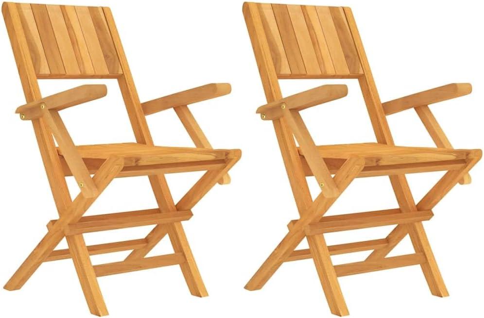 2 klappbare Gartenstühle aus massivem Teakholz, 55x61x90 cm, mit Lattenrost-Design und Armlehnen