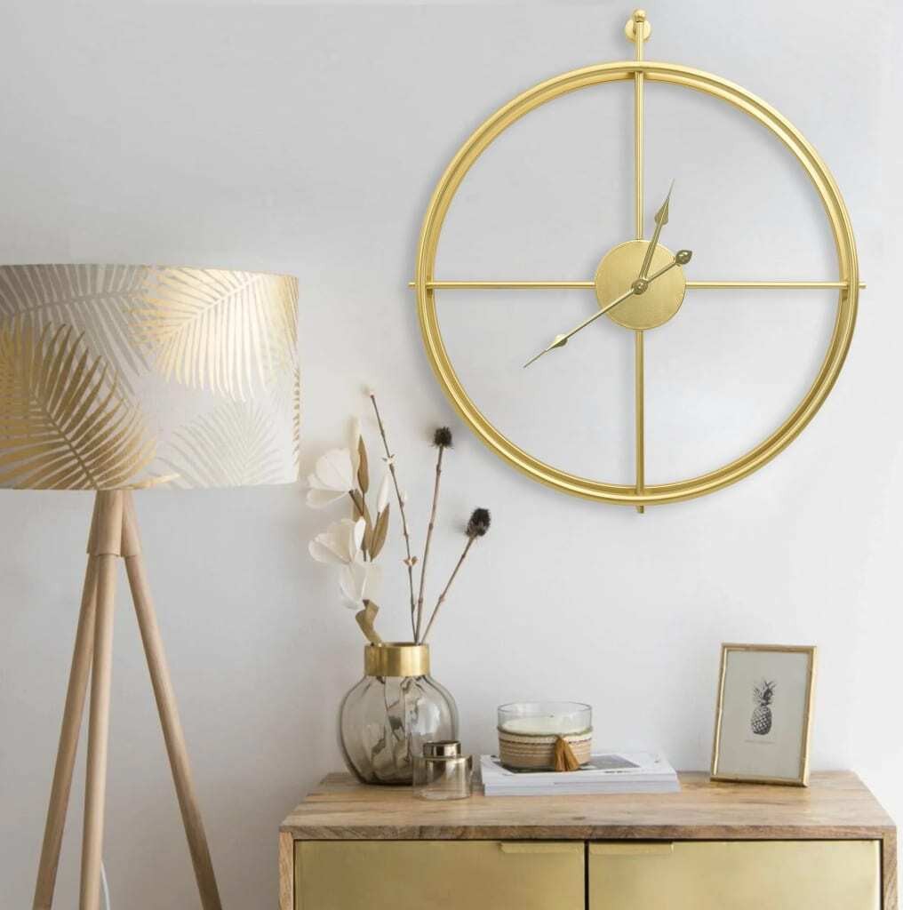 The Living Store Wandklok Golden, Analoog, IJzer, 52 cm