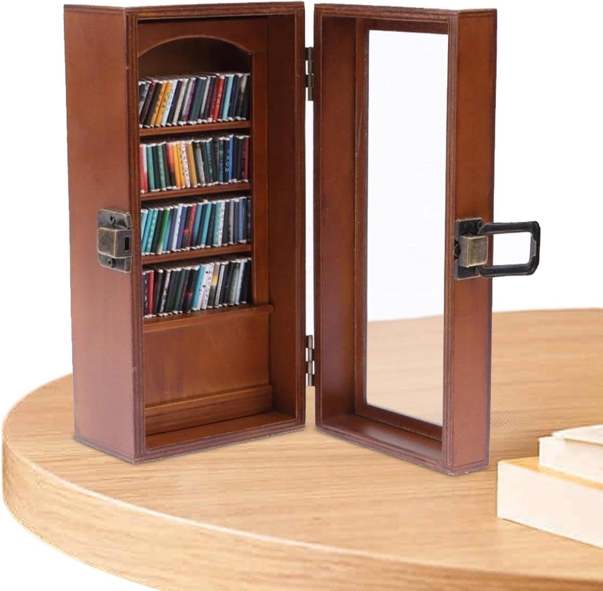 Miniatuur Boekenkast Houtkleur - Handgemaakt Houten Boekenkastje - B/D/H: 20 x 10 cm