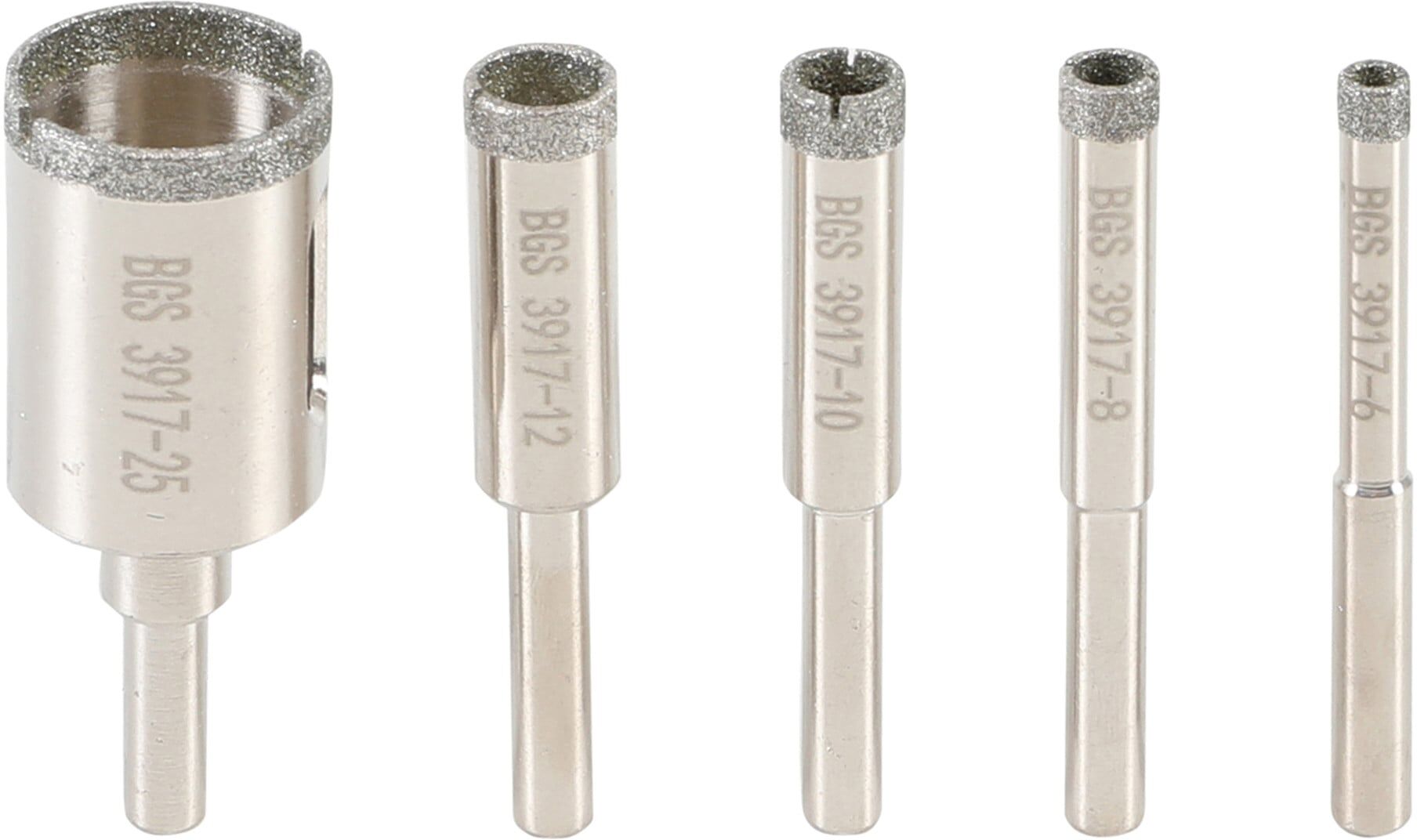 BGS Technic Diamant-Bohrkronen-Sat, 5-tlg. aus Metall für Bohrmaschinen mit verschiedenen Durchmessern, 3917)