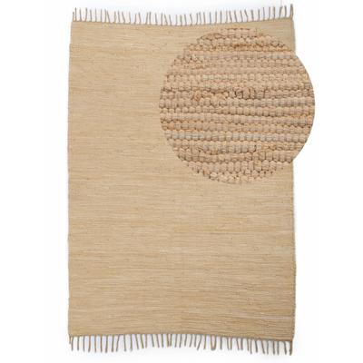 Teppich CARPETFINE "Kelim Chindi uni, auch als Läufer", beige, B:140cm H:5mm L:200cm, Baumwolle, Teppiche, Teppich, Wendeteppich, reine Baumwolle, handgewebt, Uni-Farben, mit Fransen