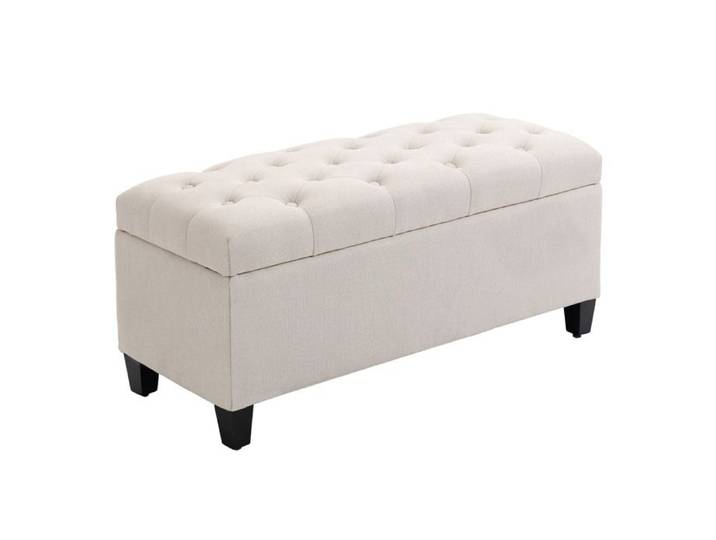 WOVREO Banquette coffre 100 x 40 x 44 cm avec rangement assise rembourrée en polyester blanc crème