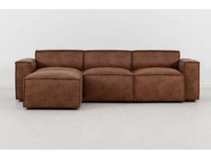 Dreisitzer-Sofa Model 03 mit Chaiselongue links, Kastanienbraun