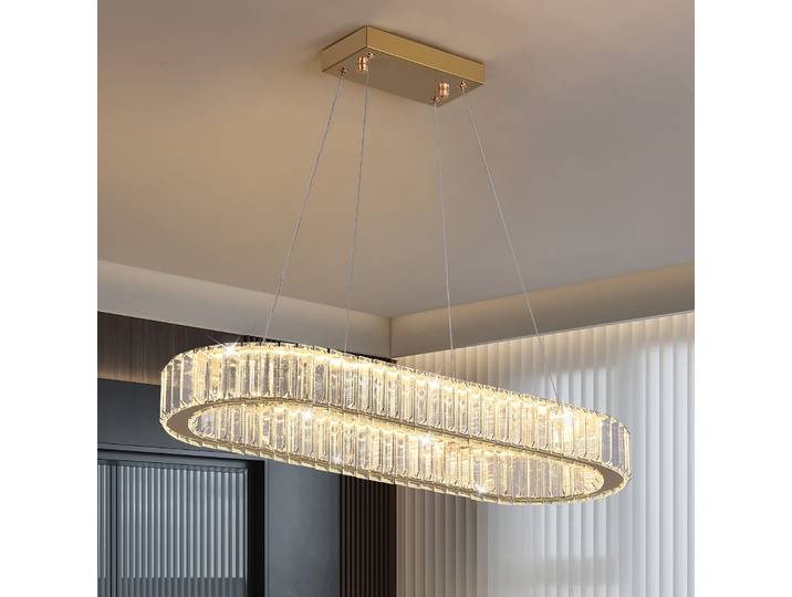 Suspension moderne ovale Design Led Lustre cristal suspendu plafonnier Lustre luminaire salon cuisine île décor
