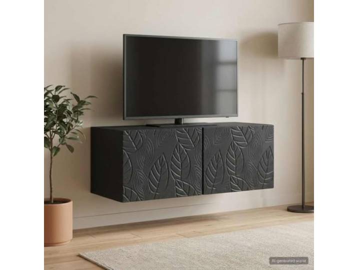 GKMBCVDFR Wandmontierter TV-Schrank 98x31 cm Schwarz Holzwerkstoff Stabile Holzwerkstoff-Konstruktion, platzsparende Wandmontage, 90°-Türscharniere, pflegeleichte Oberfläche, vielseitiger