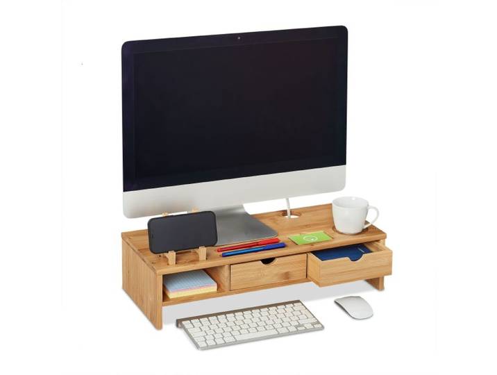 Relaxdays Support pour moniteur en bambou