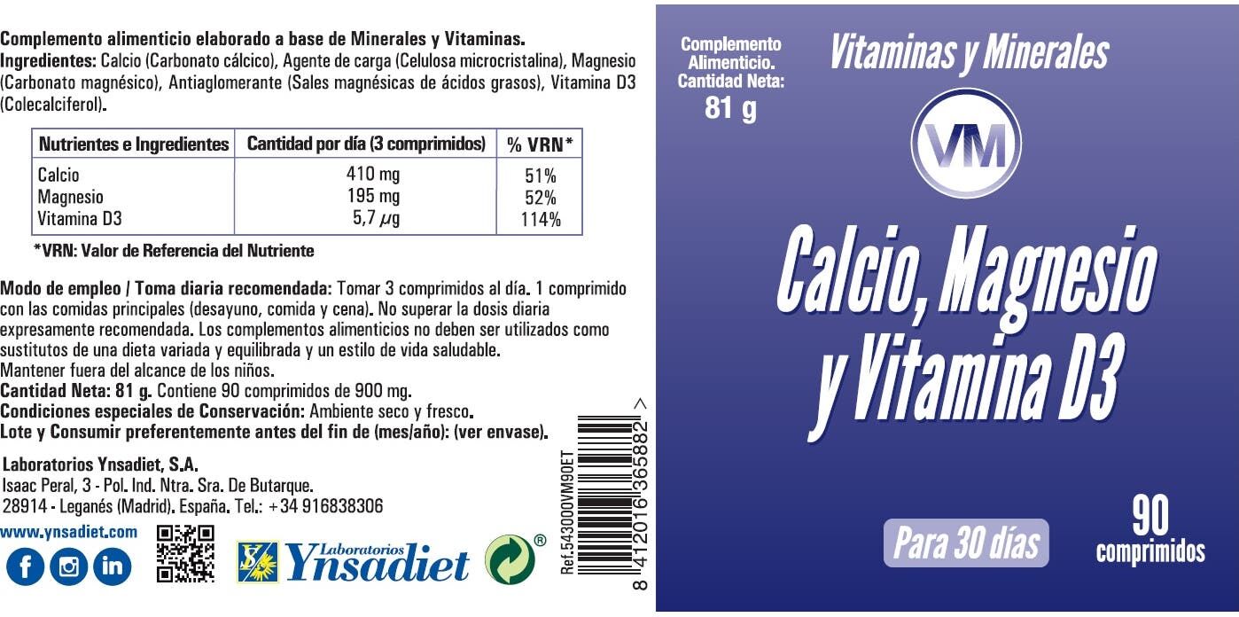 Vitaminas y Minerales Calcio Magnesio y Vitamina D3 + Silicio Orgánico 90 comp