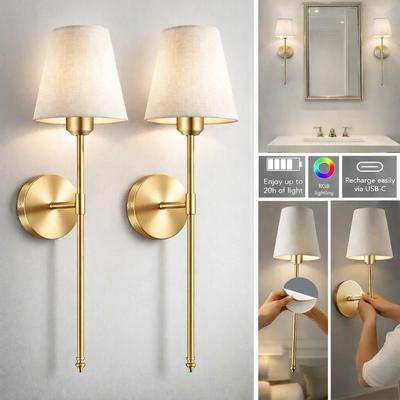 Uplift Picks Set Of Two Wireless Rechargeable Wall Sconces With Remote Control gold 2 Sets
