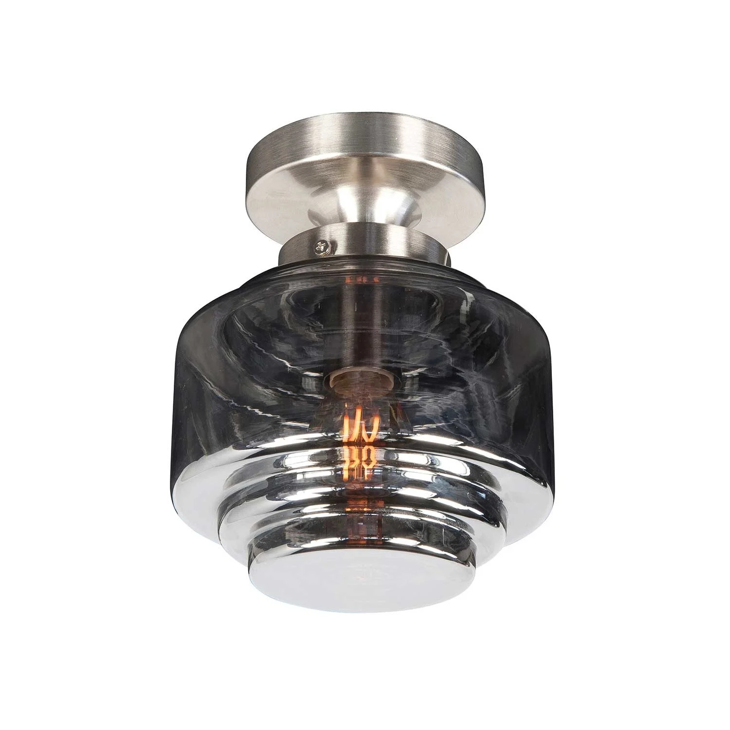 Highlight Cambridge Plafondlamp - Nikkel en Rookglas - Ø 15 cm