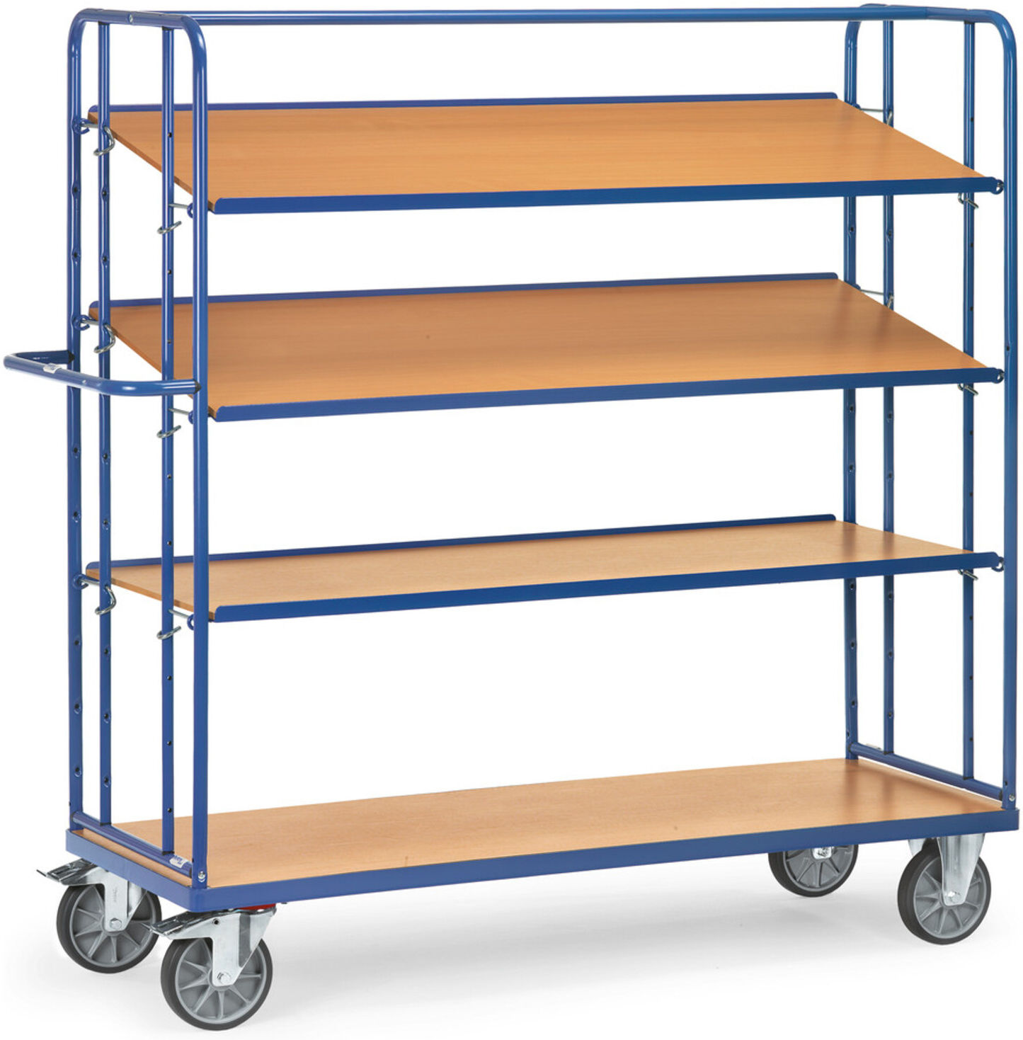 fetra Etagenwagen 4396 mit 4 Böden, Tragkraft 500kg, TPE-Reifen, Böden neigbar)