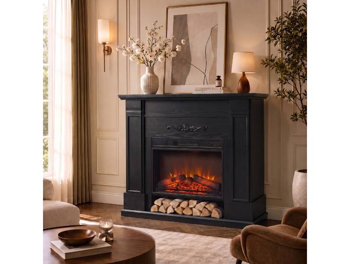 HOMCOM Cheminée Électrique 1800W Encastrable Noir 140cm TV 3D