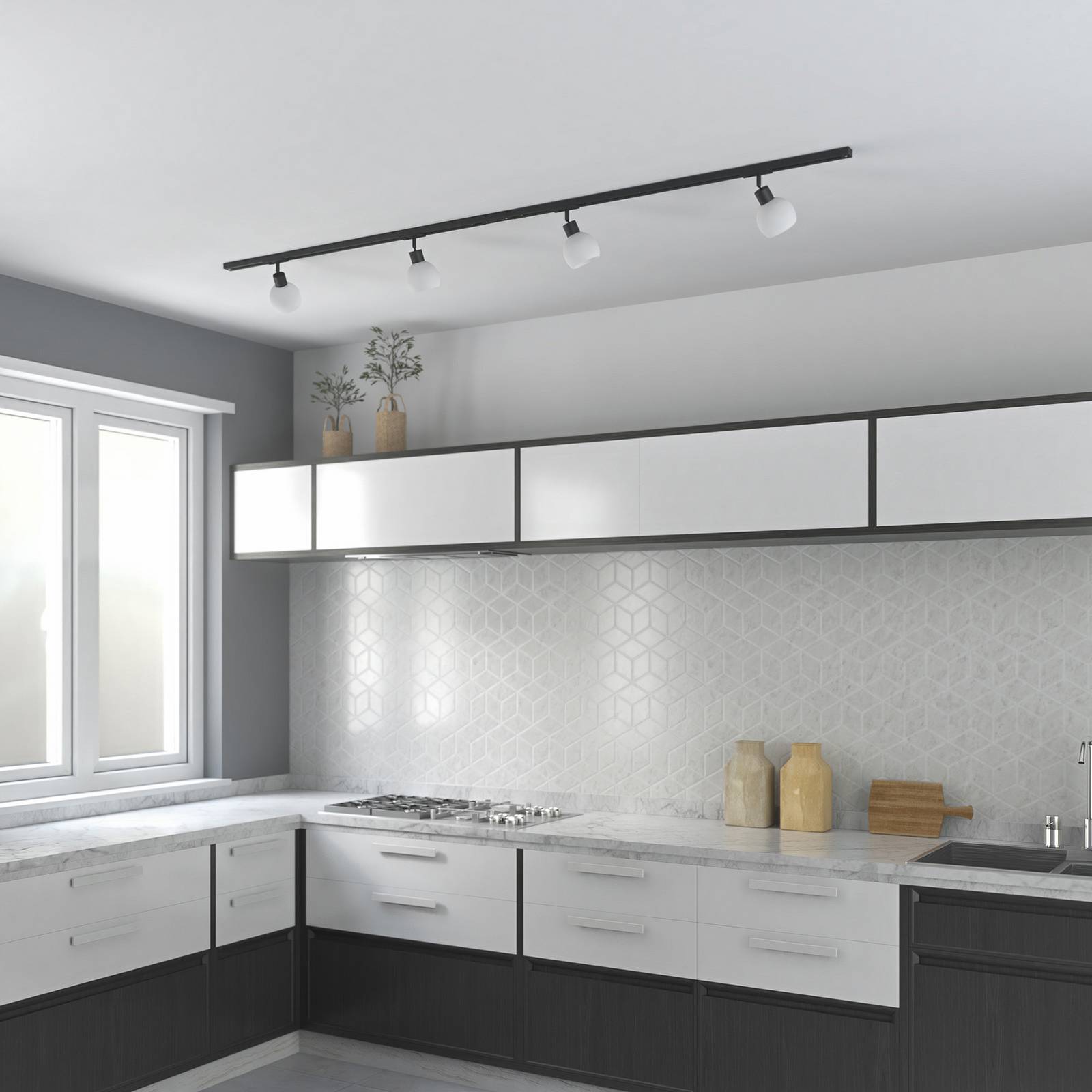 Lindby single-circuit track lighting system Linaro, E14, 4-bulb, black Linaro Lindby, dimmable, Black, Living / Dining Room, metal, Modern