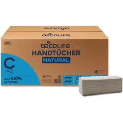 Oecolife Papierhandtücher 4901200 NATURAL Lagen-Falzung 1-lagig 3.120 Tücher, Haushaltspapier, Weiss