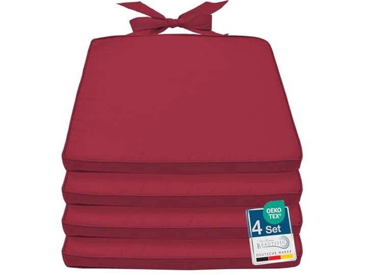 Beautissu 4er Set Stuhlkissen Outdoor Sitzkissen für Rattanstühle Garten