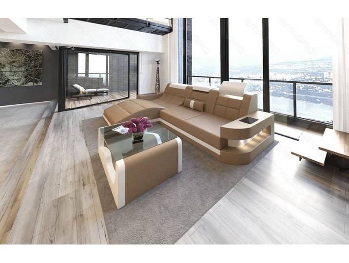 Design Ledersofa Wave L-Form mit LED