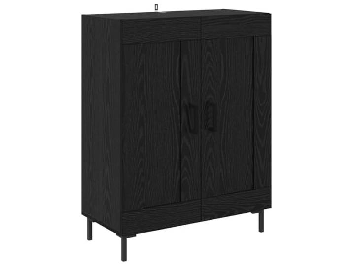 Sideboard Schwarz Eichen-Optik 69,5 x 34 x 90 cm Holzwerkstoff, Eisenbeine, matte Griffe, Scharnier-Tür, Regale, Innenbereich, feuchtes Tuch