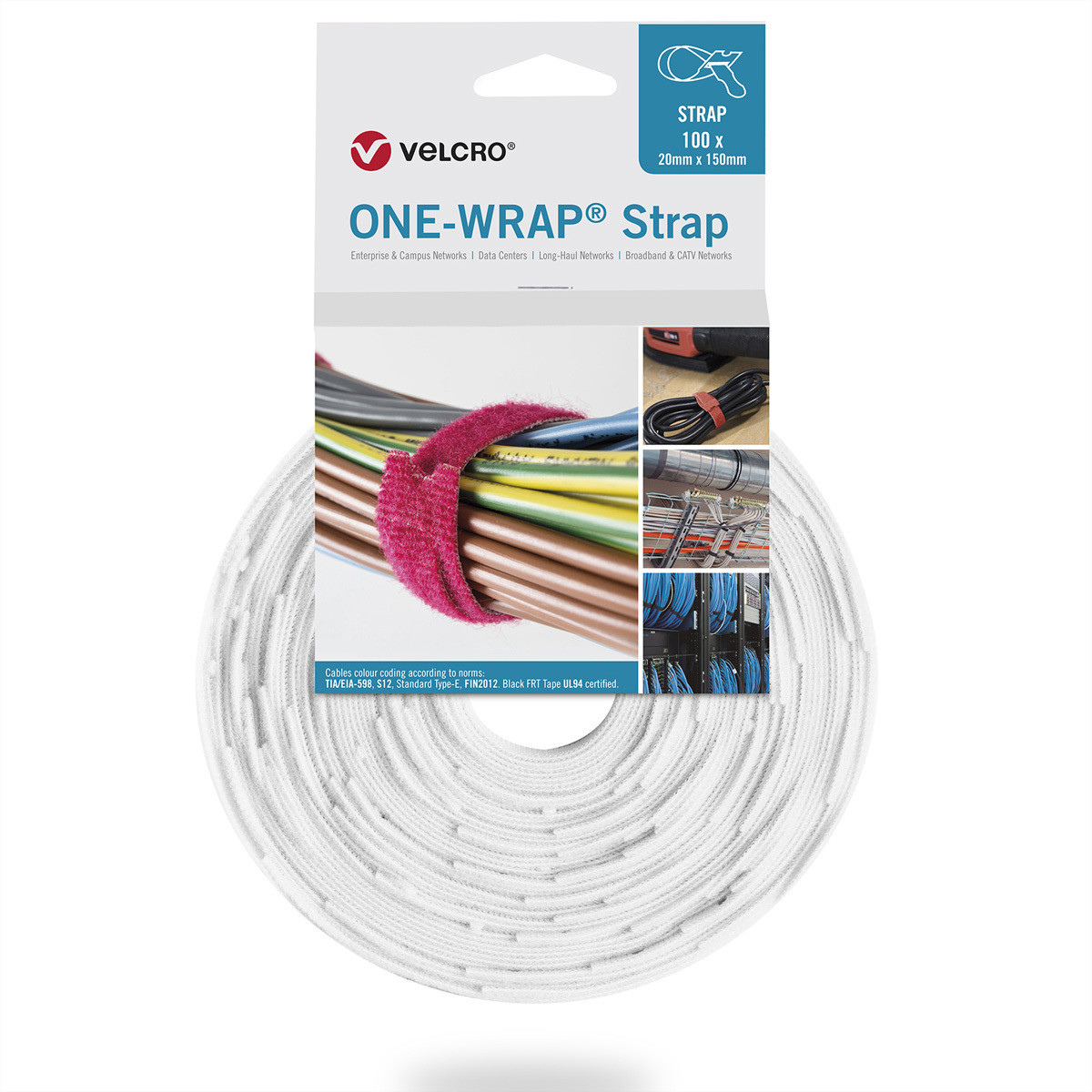 VELCRO One Wrap bandjes, wit, 13 mm x 200 mm, 100 stuks