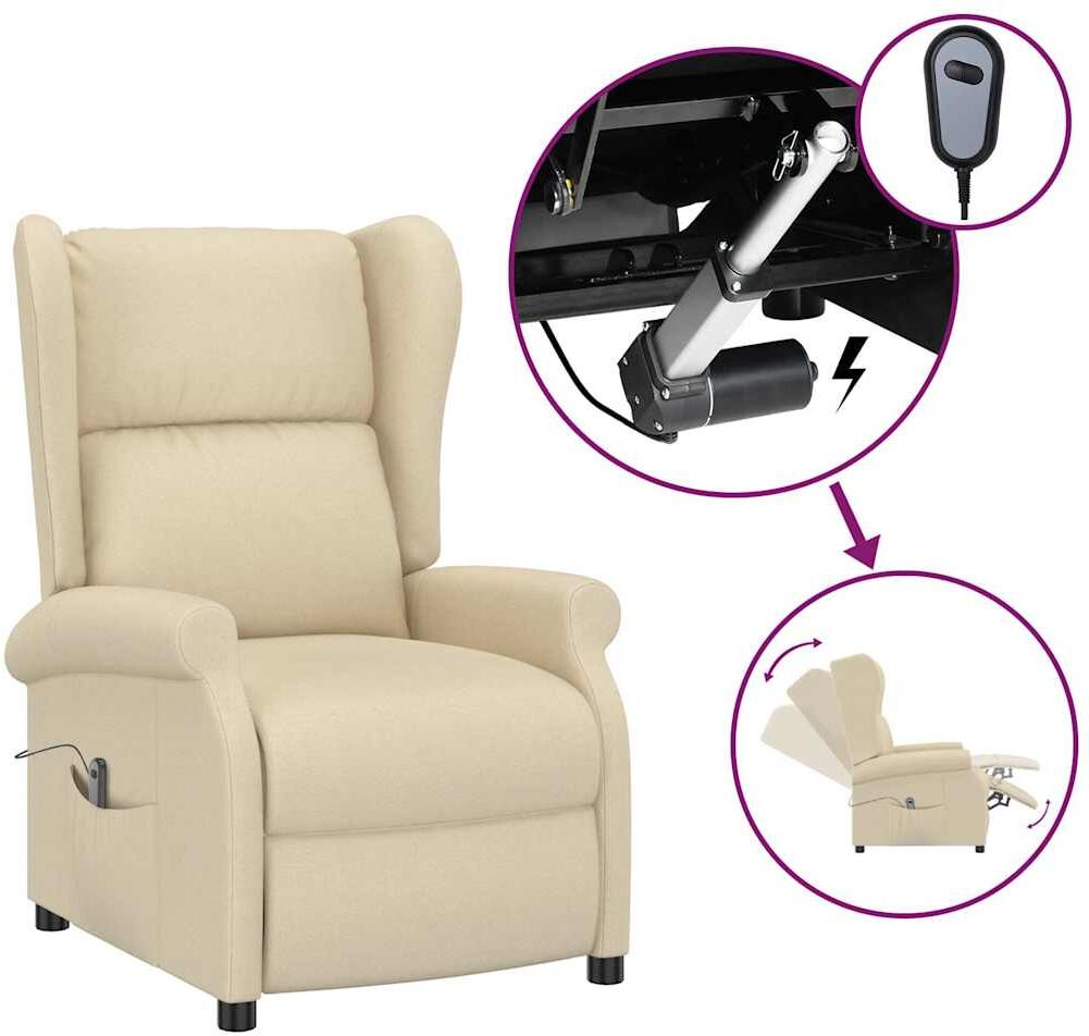 vidaXL Fauteuil inclinable électrique à oreilles crème tissu