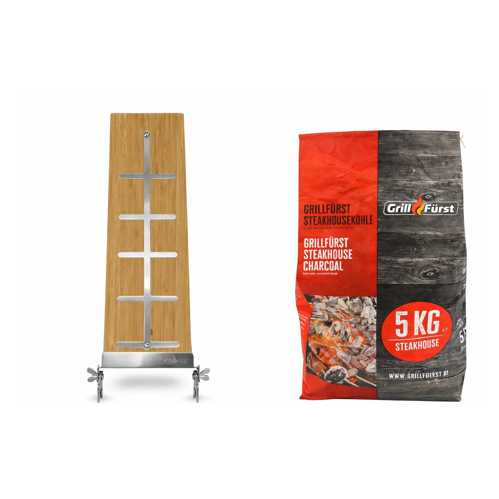 Grillfürst Flammlachs Starter-Set Flammlachsbrett und Steakhouse Grillkohle 5kg