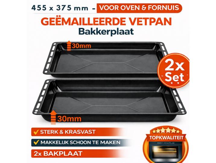 ICQN Oven Bakplaat Set - 2 stuks - 455 x 375 x 30 mm - Geëmailleerd