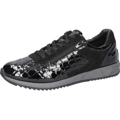Schnürschuh WALDLÄUFER "H-Janett", Damen, Gr. 4 (37), schwarz, Lackleder, Veloursleder, Schuhe Schnürschuh, Sneaker in Kroko-Optik, Bequemschuh in H-Weite