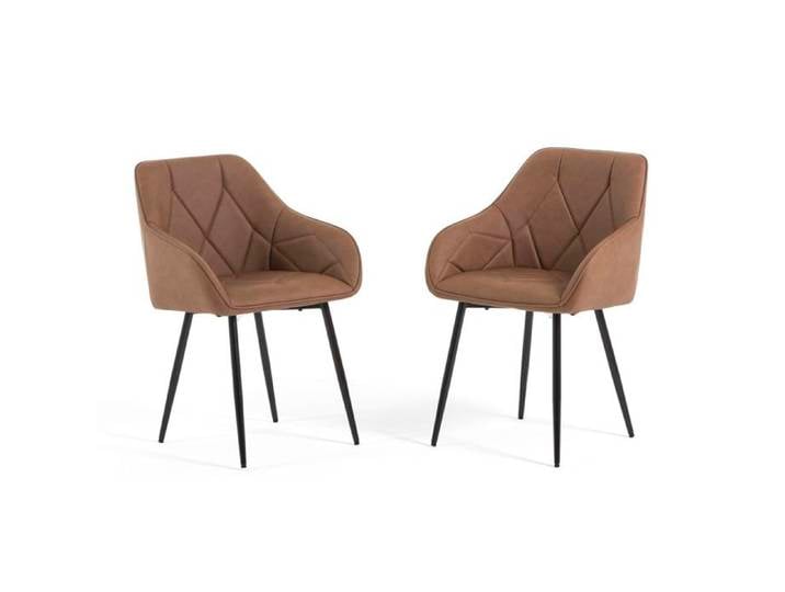 Lot de 2 fauteuils rembourrés en simili cuir dossier matelassé pieds en acier design élégant pour cuisine – Sibilla/Cuir