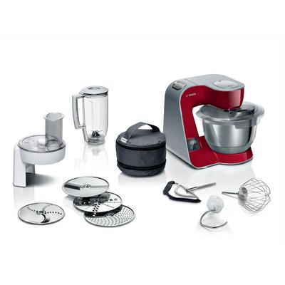 BOSCH Küchenmaschine "Serie 4 MUM5X720, integr. Waage, Durchlaufschnitzler, Mixer, rot", rot (deep rot, silber), B:28cm H:28,2cm T:27,1cm, Küchenmaschinen, 3 Scheiben, Schüssel, Knethaken/Rühr-/Schlagbesen, spülmaschinenfest, Küchenmaschine