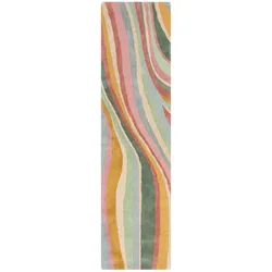 WOLLTEPPICH DERWENT, abstrakt, Grün-Bunt, 60 x 230 cm