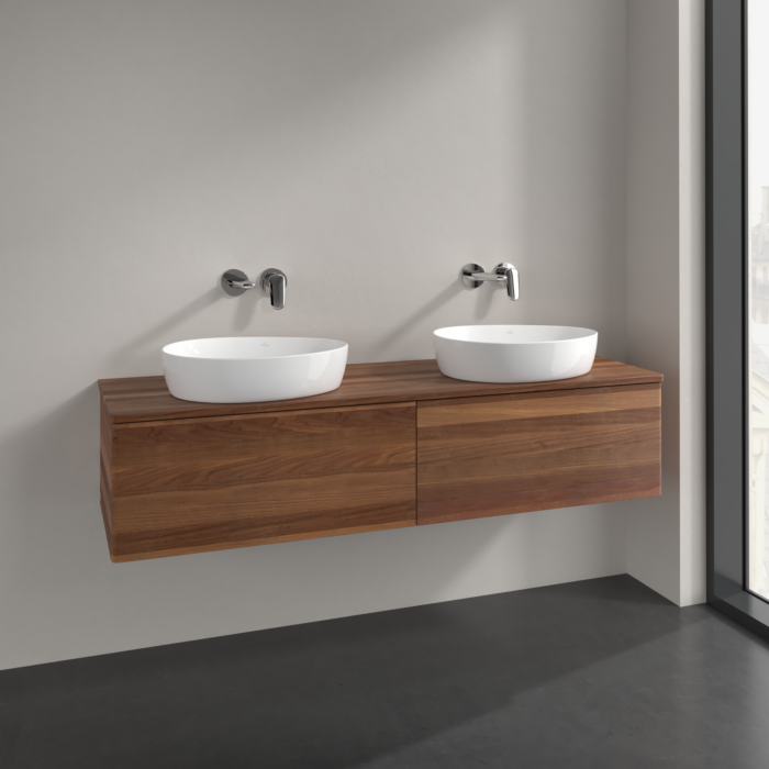 Villeroy und Boch Antao Waschtisch-Unterschrank L39012HM 160x36x50cm, Waschbeckenplattenfarbe warm walnut, warm walnut, Mit Beleuchtung