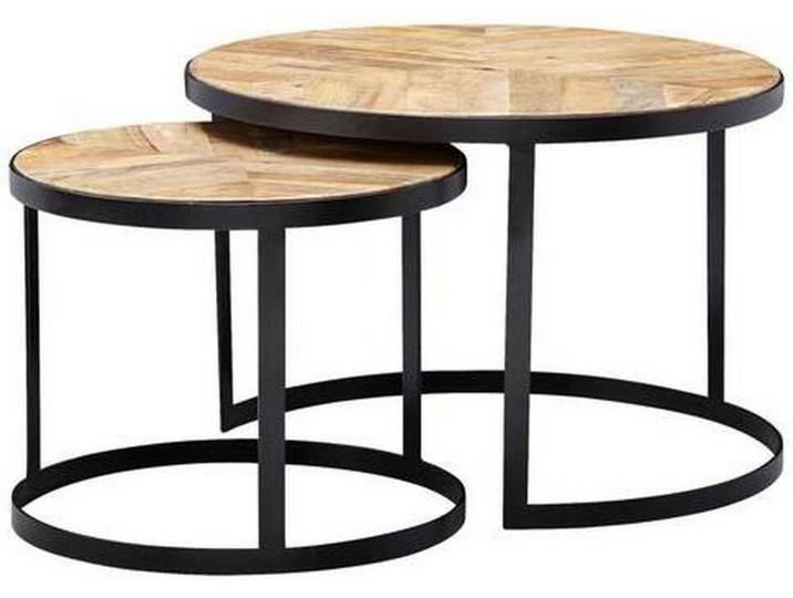Couchtisch rund mit Holzplatte 2er-Set Wohnling braun/Schwarz