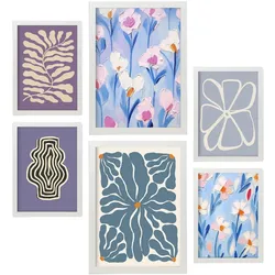 POSTER Set Mit 6 Blaue Und Lila Zusammenfassungen A3 & A4 Weißer Rahmen