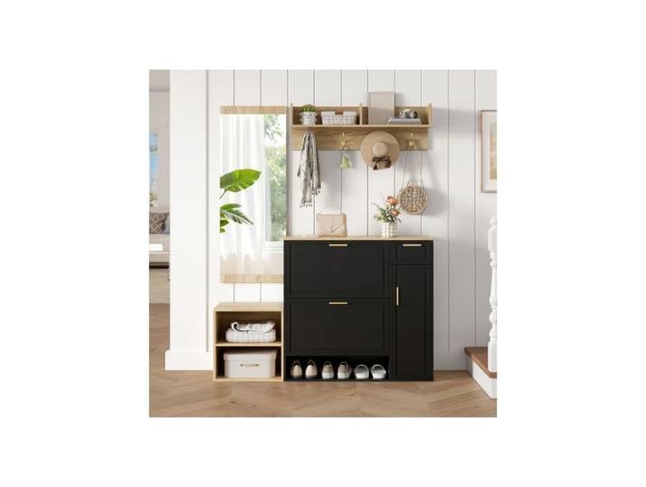 Ensemble vestiaire 4p: meuble chaussures+banc+patère entrée L139.5×P35×H166cm