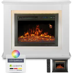 Juskys Elektrokamin – Standkamin mit Heizung & Kaminfeuer – Flammeneffekt, 1000/2000 Watt – Weiß