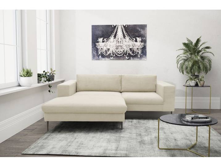 Ecksofa, 100% Polyester, Beige, 244×173 cm, Extragroße Recamiere, Modern, Domo-Collection