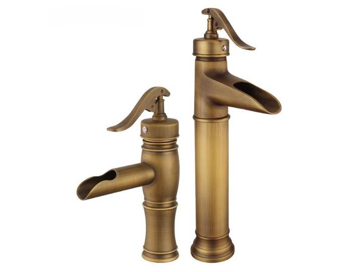 Robinets de lavabo cascade en laiton Antique, robinet d'évier de salle de bains, mitigeur de lavage de pont à poignée unique, robinet d'eau, robinets de WC